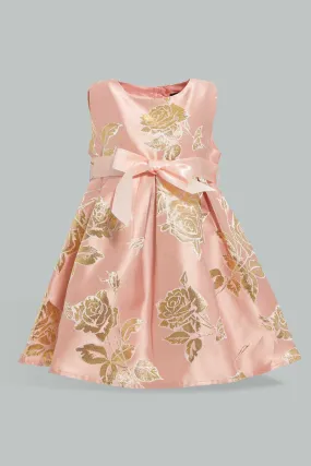 Pink Bow Belted Dress For Baby Girls