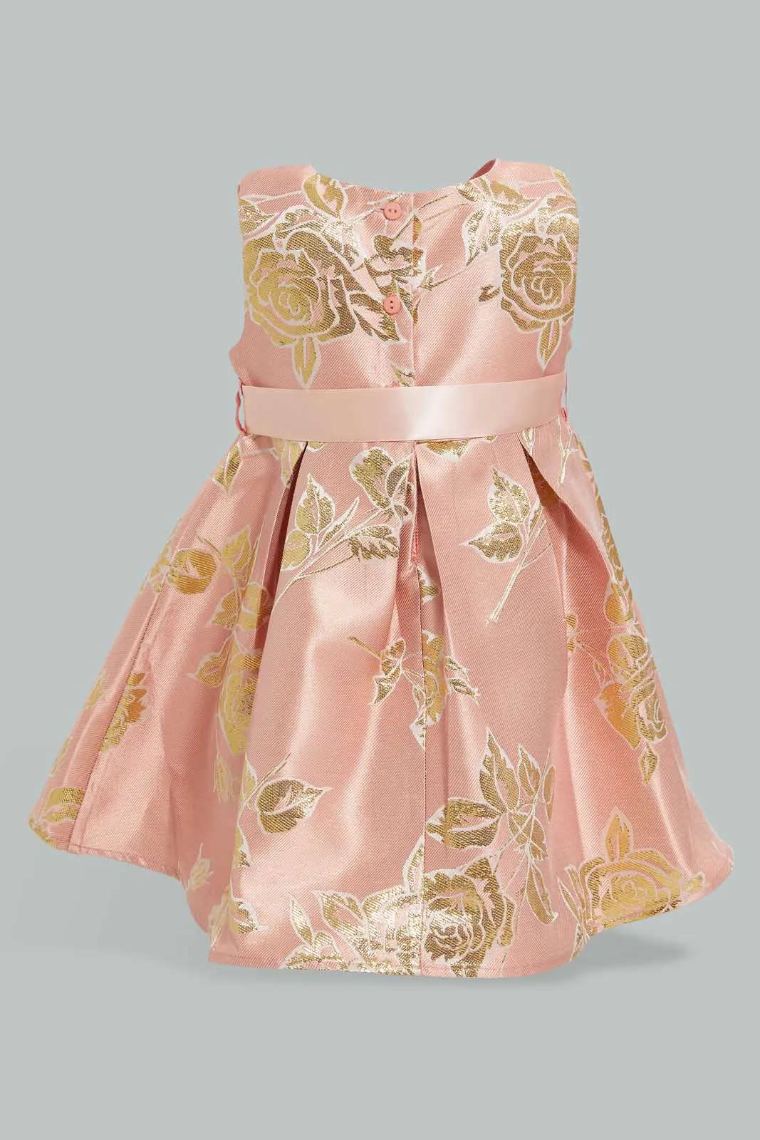 Pink Bow Belted Dress For Baby Girls