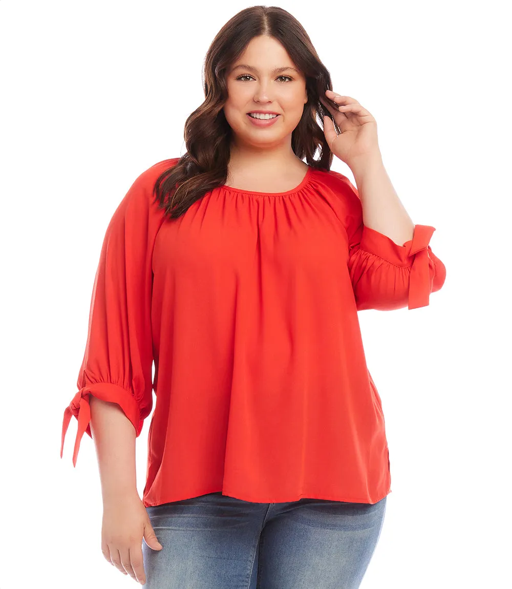 Plus Size Tie Sleeve Peasant Top