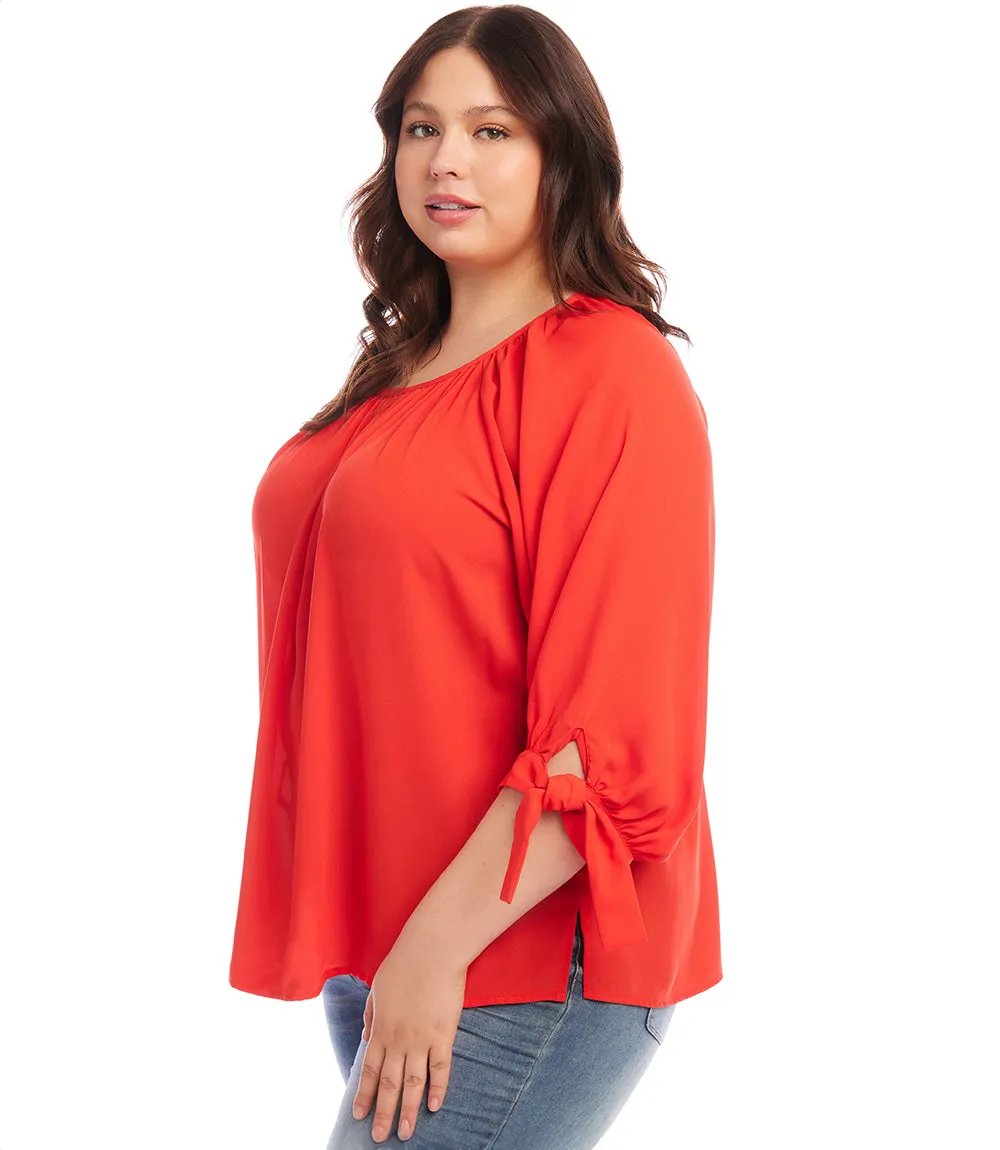 Plus Size Tie Sleeve Peasant Top