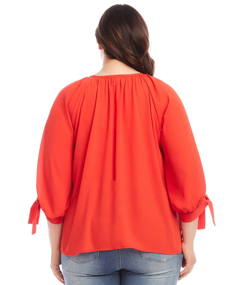 Plus Size Tie Sleeve Peasant Top