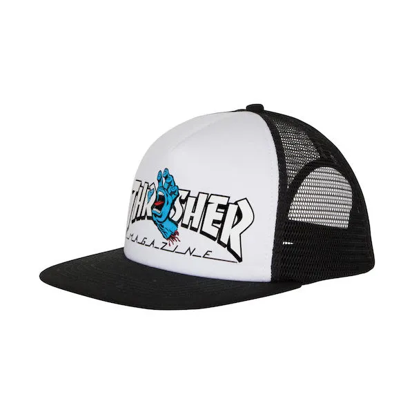 Santa Cruz X Thrasher Screaming Logo Trucker Hat- White/Black