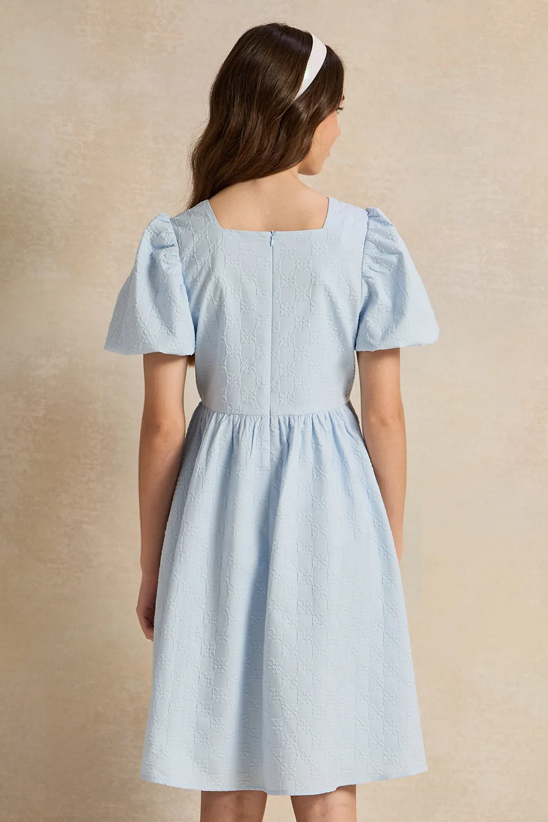 Senior Girls Blue Jacquard Dress