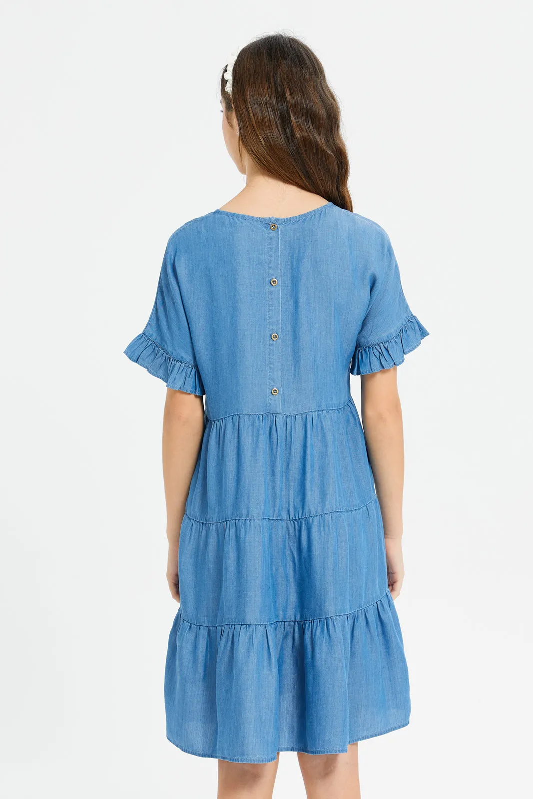 Senior Girls Blue Tiered Denim Dress