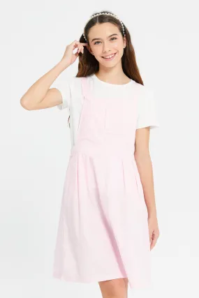 Senior Girls Pink Dungaree Dress