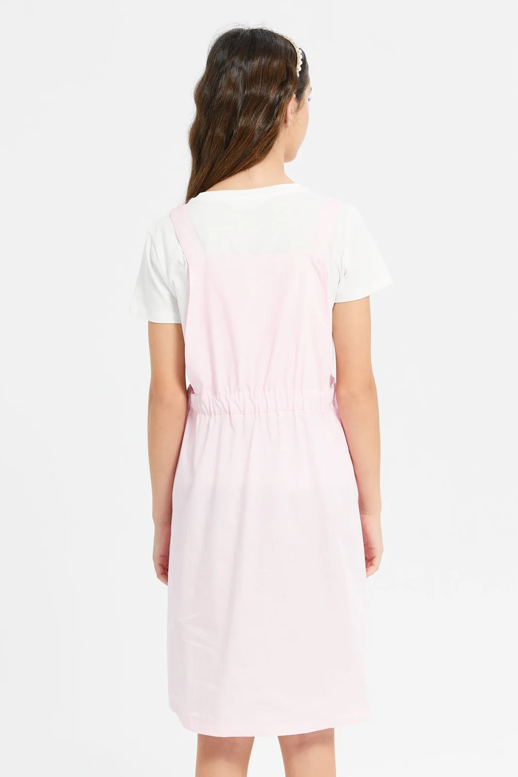 Senior Girls Pink Dungaree Dress