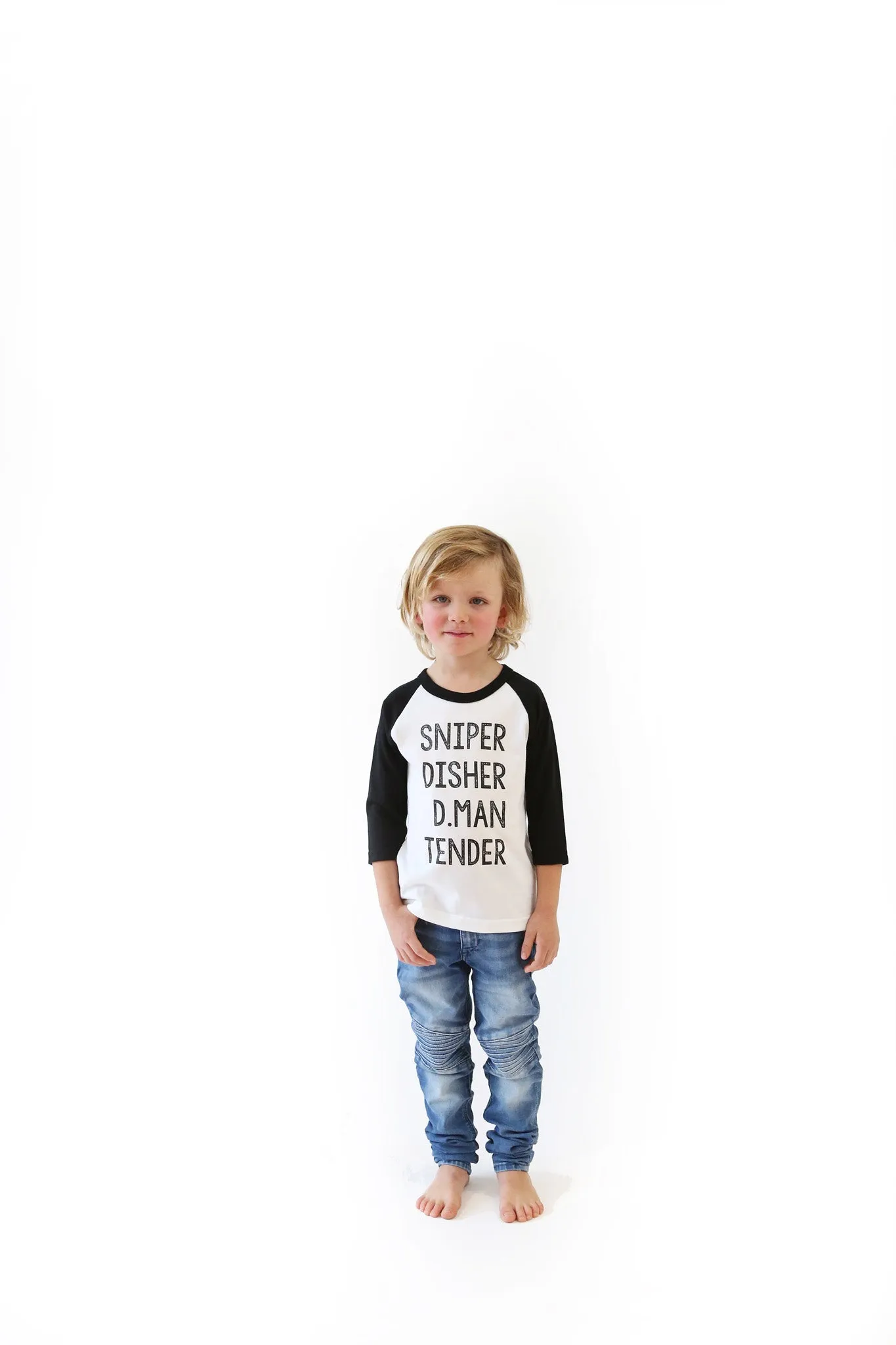 Sniper. Disher. D.Man. Tender Kid's Baseball Tee