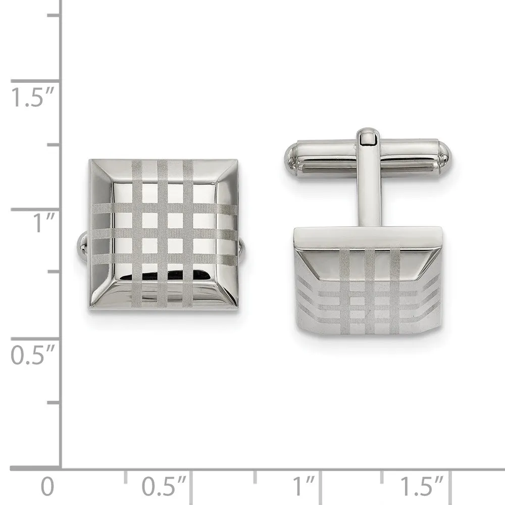 Stainless Steel Laser Grid Square Cuff Links, 15mm (9/16 Inch)