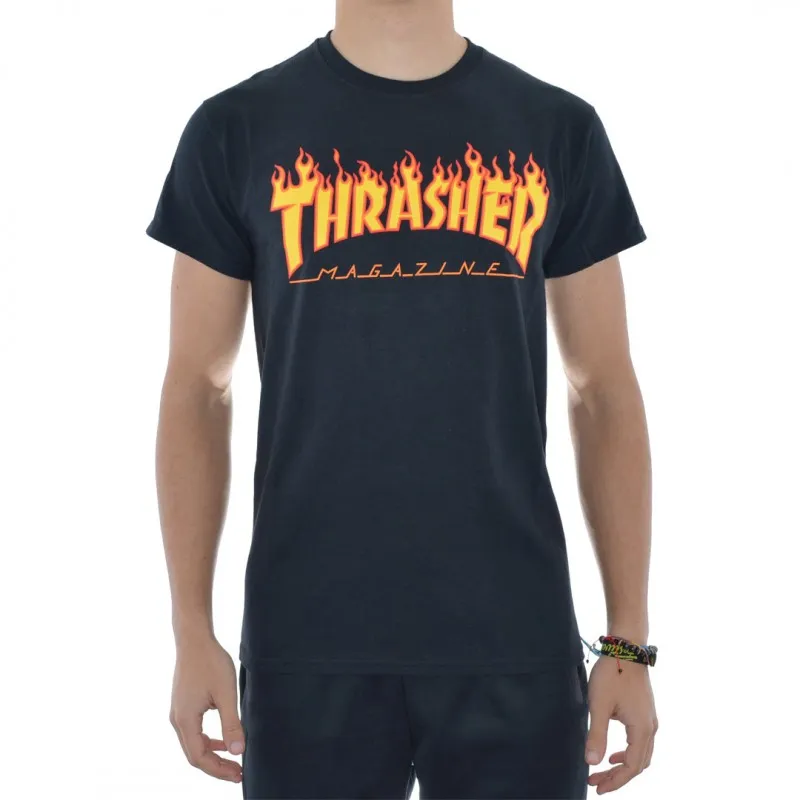 T-Shirt Thrasher Flame Logo - Black