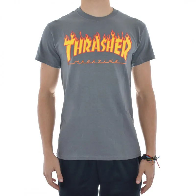 T-Shirt Thrasher Flame Logo - Charcoal Gray