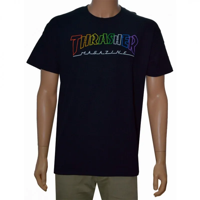 T-Shirt Thrasher Outlined Rainbow Mag - Black