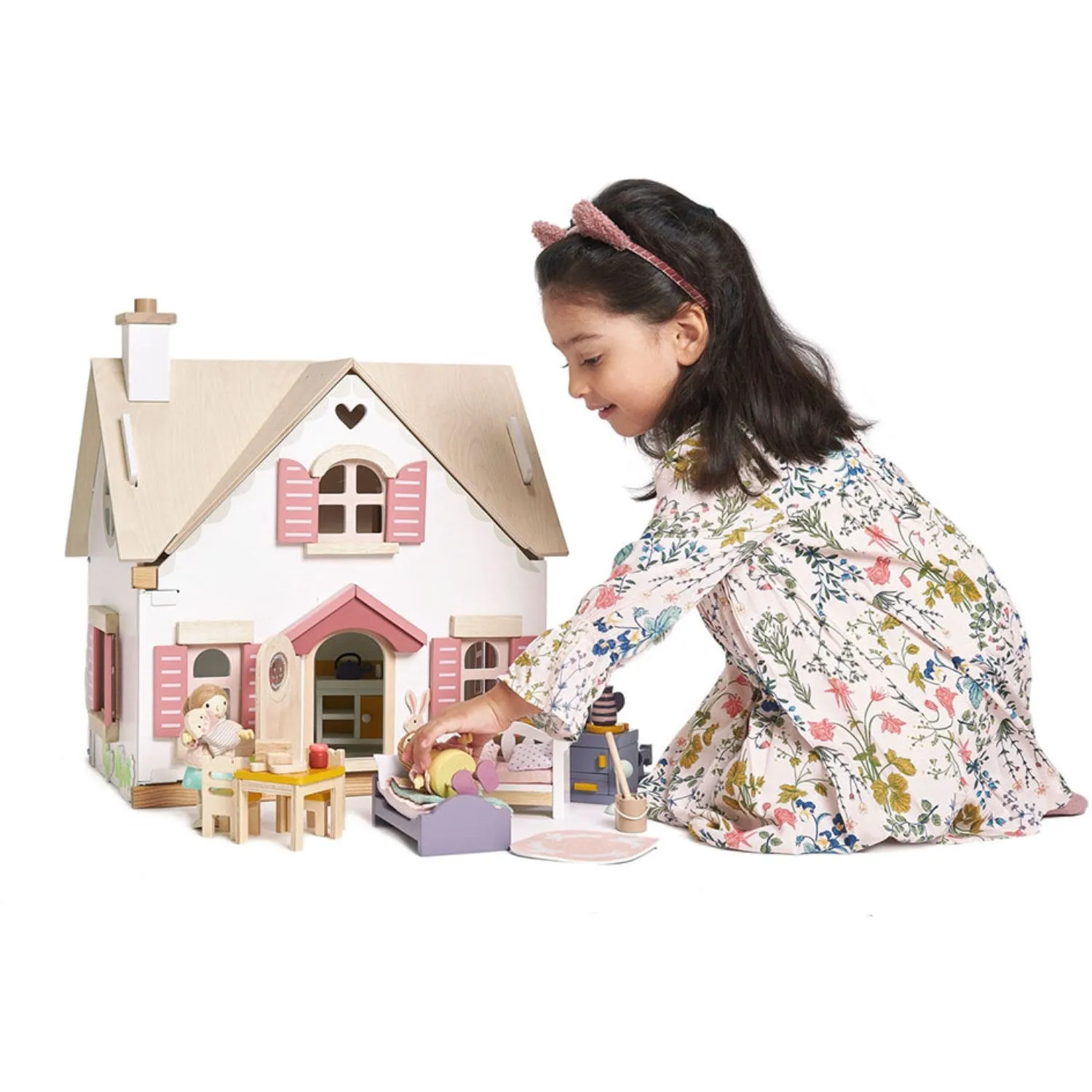 Tender Leaf Dollhus With Furniture - Cottontail Cottage