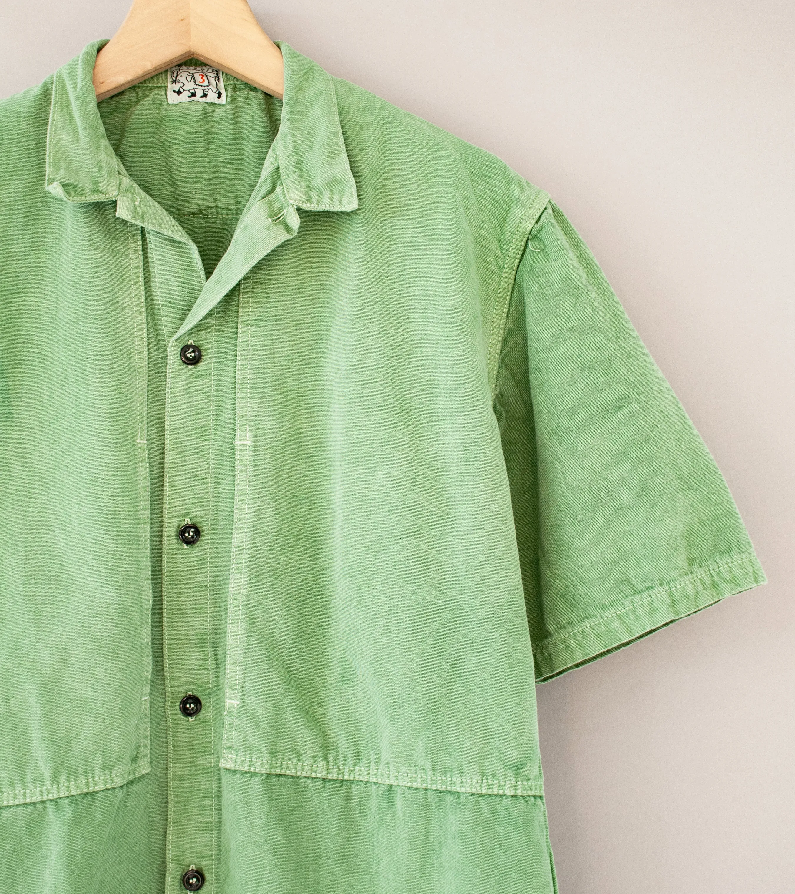 Tender 'Short Sleeve Square Tail Yoke Pocket Shirt' (Chlorophyll Cotton Casement)