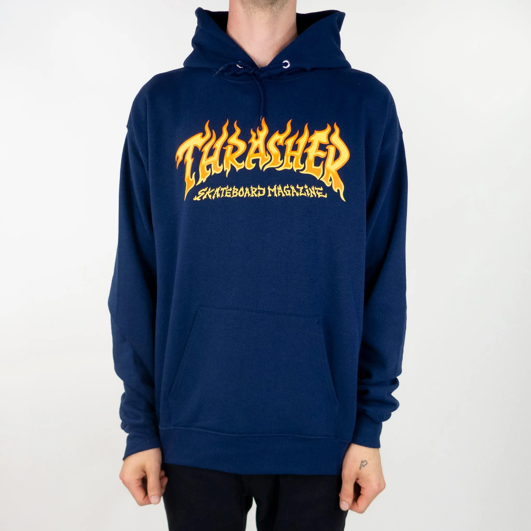 Thrasher Fire Logo Hoodie - Navy exclusive at Remix