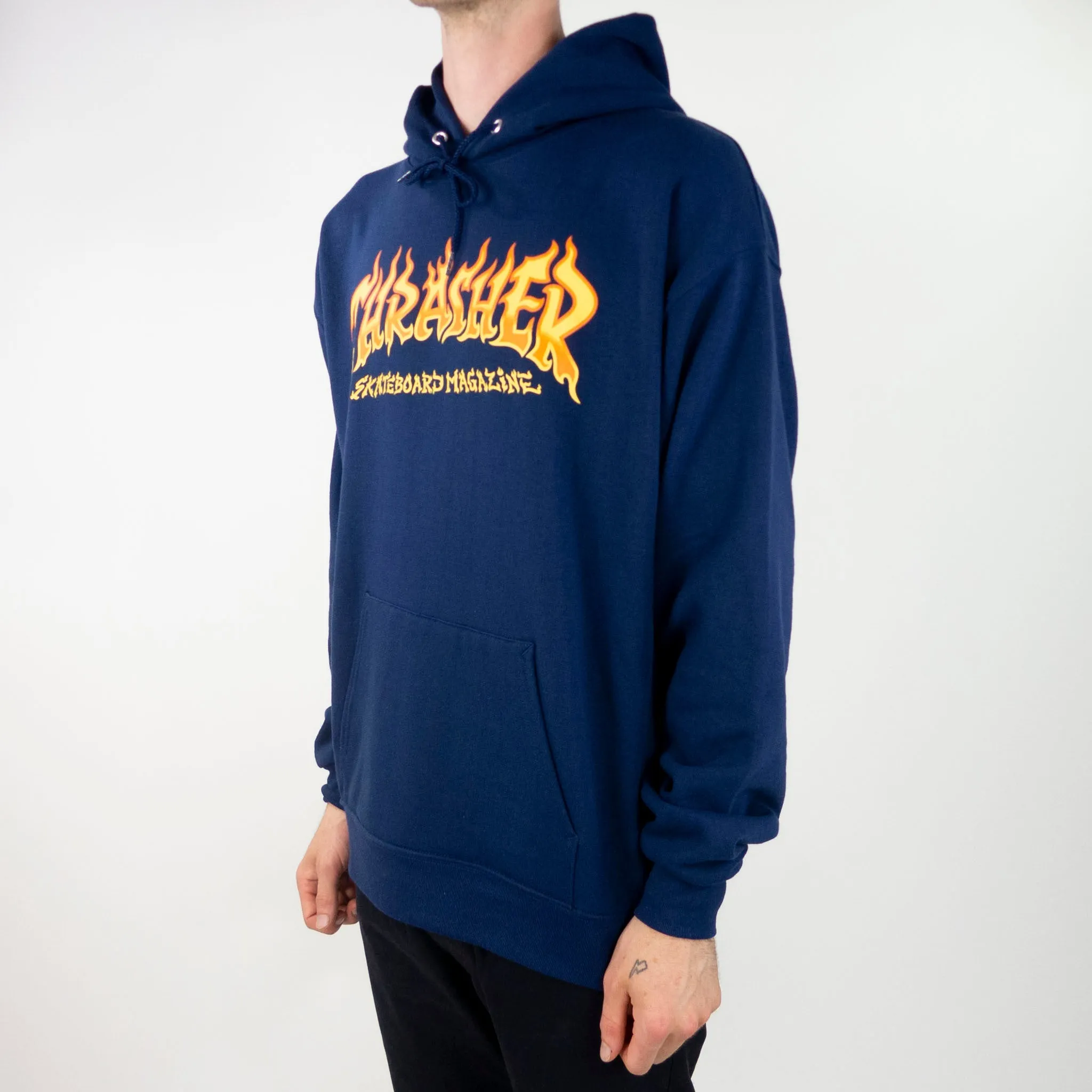 Thrasher Fire Logo Hoodie - Navy exclusive at Remix