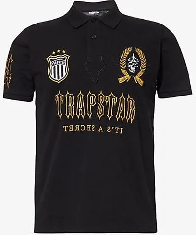 Trapstar Mens Black Decoded logo-embroidery cotton-pique polo shirt