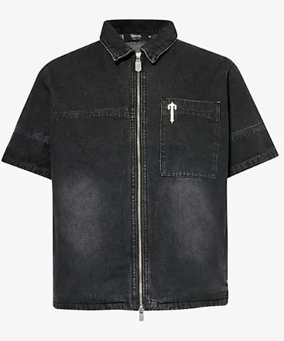 Trapstar Mens Black Irongate short-sleeve denim overshirt