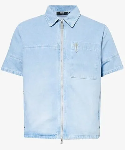 Trapstar Mens Blue Irongate zip-up denim overshirt