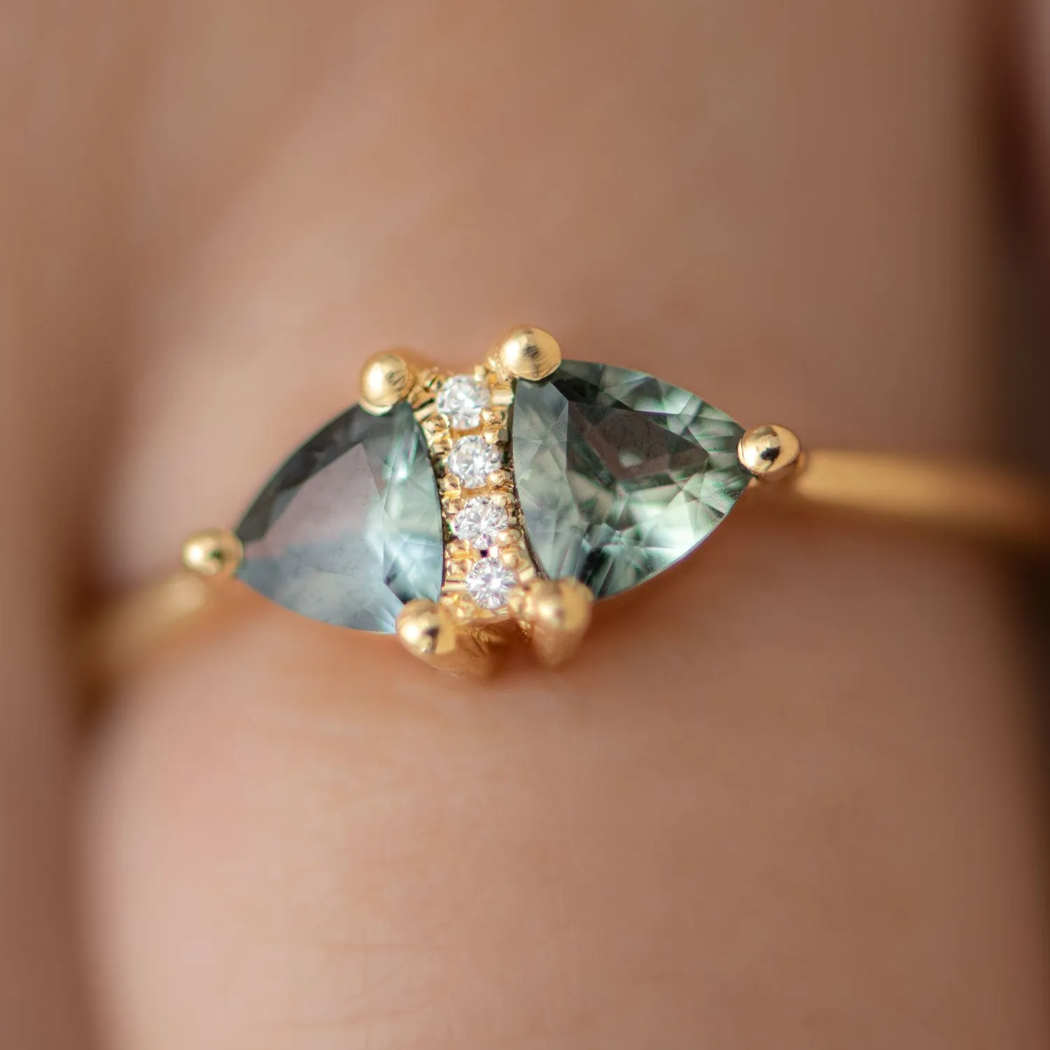 Vintage Style Engagement Ring with Trillions and Brilliant Diamonds