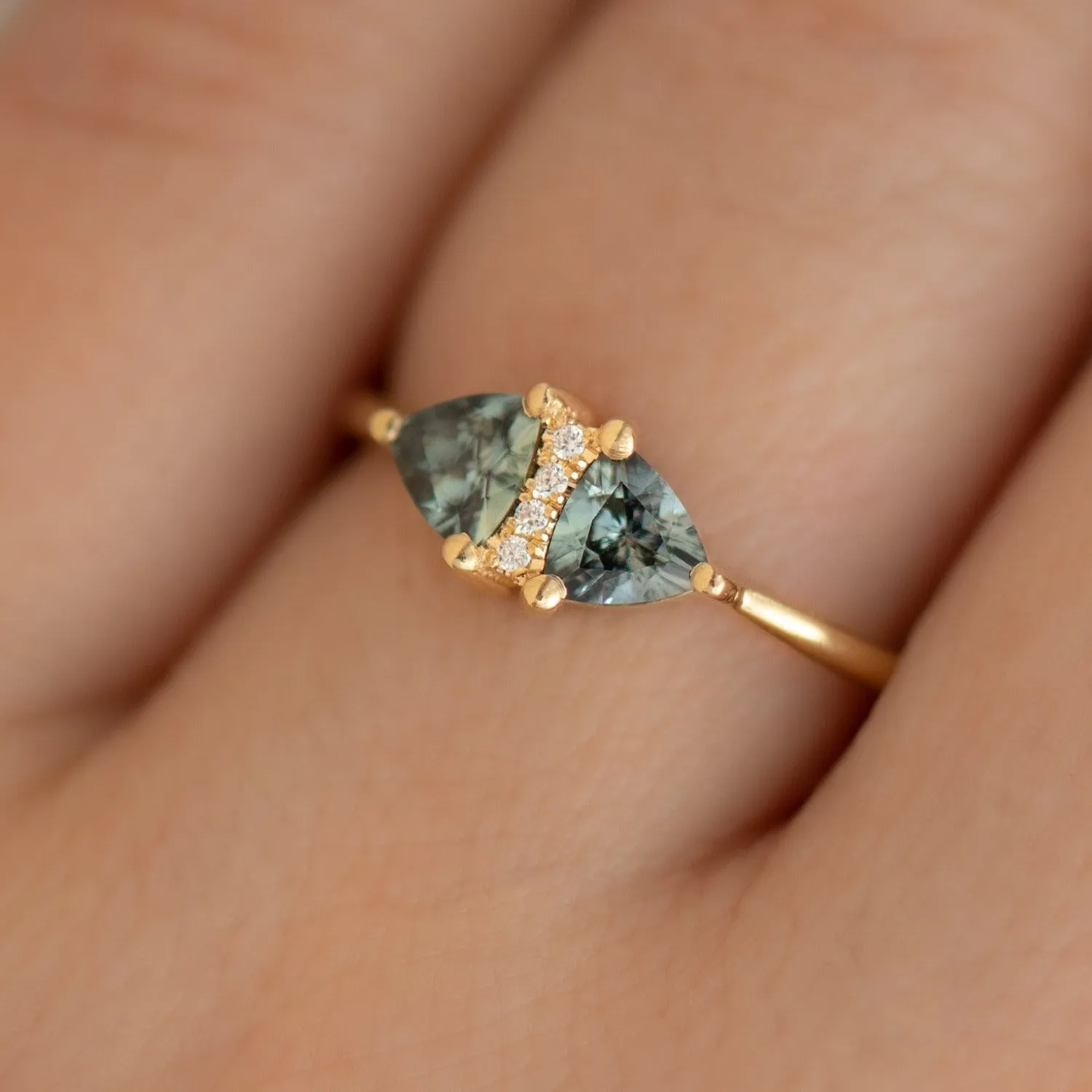 Vintage Style Engagement Ring with Trillions and Brilliant Diamonds