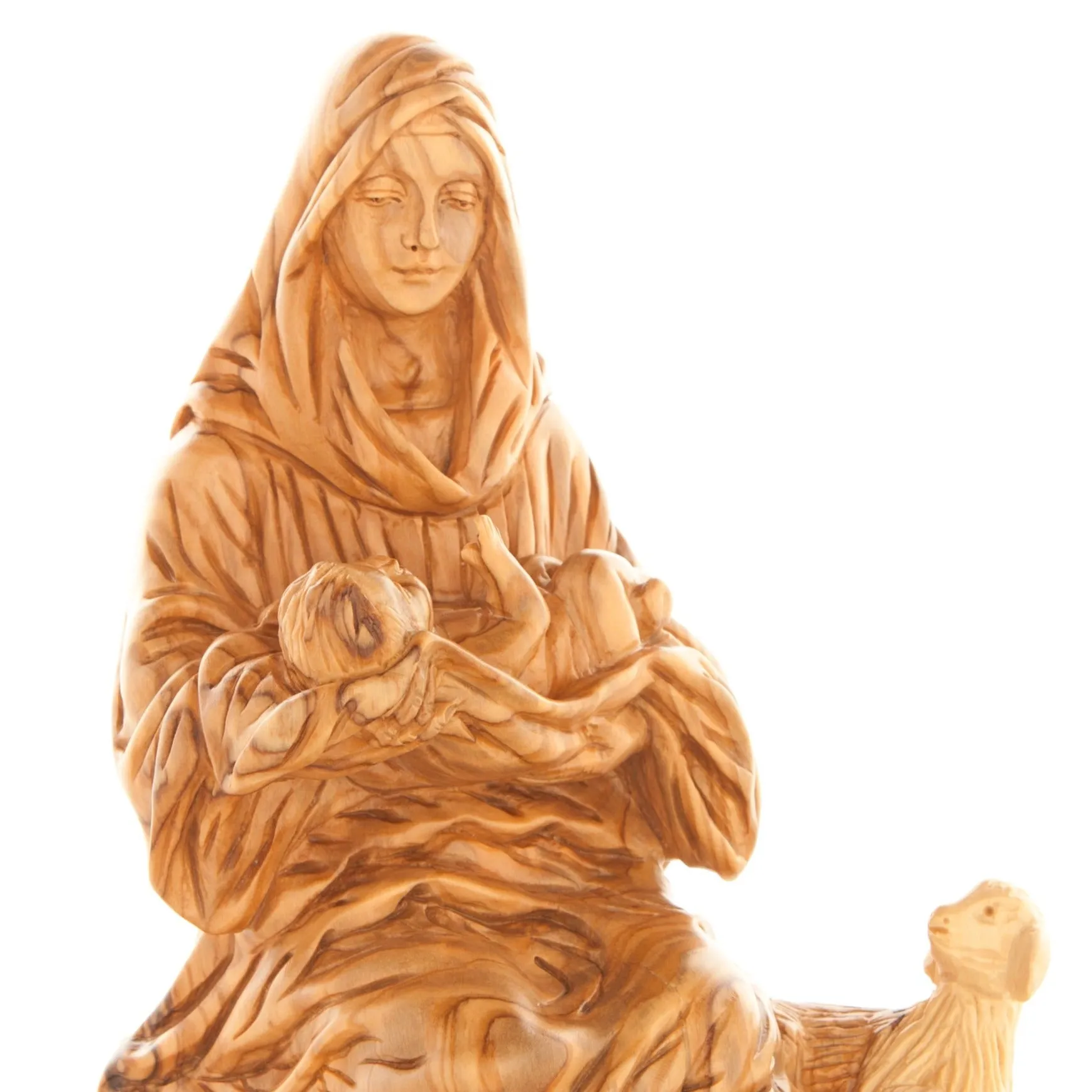 Virgin Mary with Sleeping Christ Child 8.1, Carved from the Holy Land Olive Wood