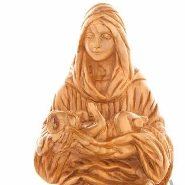 Virgin Mary with Sleeping Christ Child 8.1, Carved from the Holy Land Olive Wood