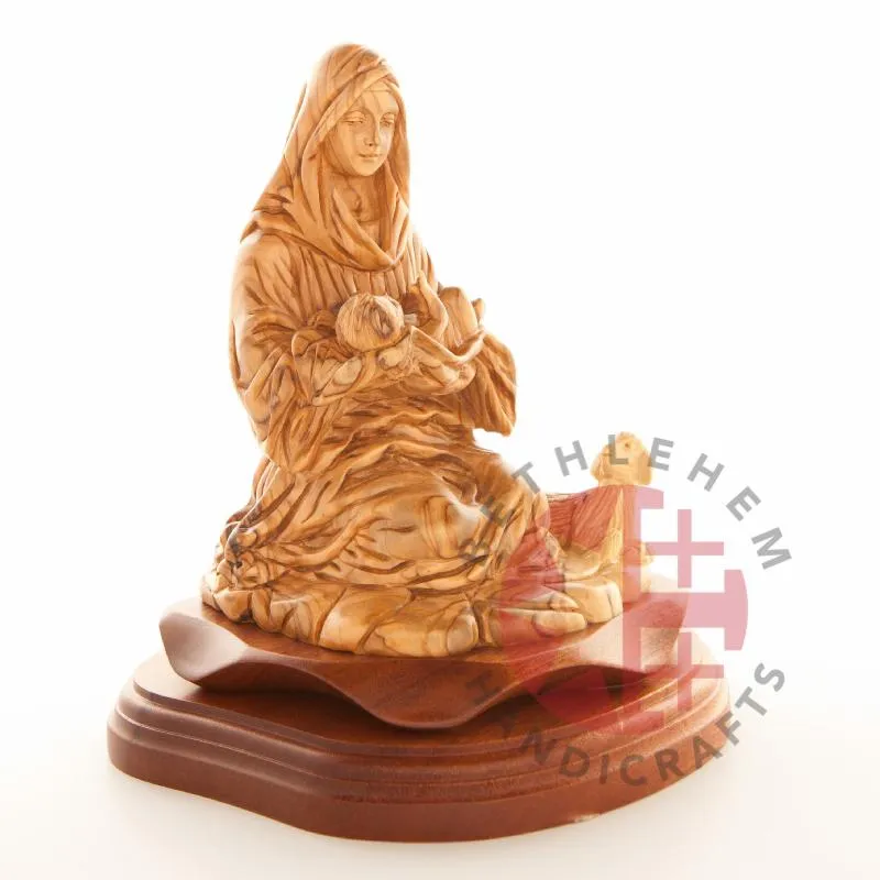 Virgin Mary with Sleeping Christ Child 8.1, Carved from the Holy Land Olive Wood