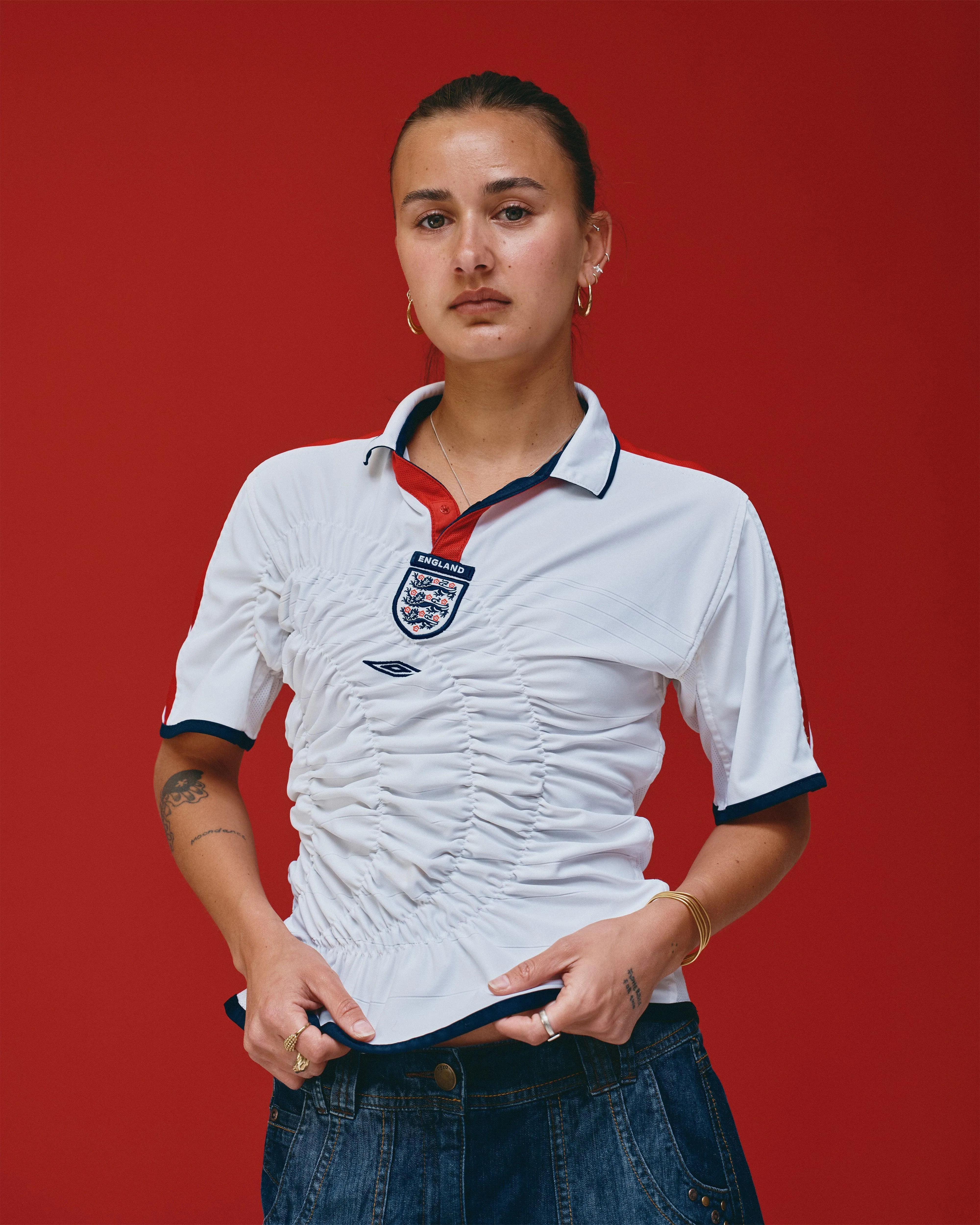 VT Rework : England x Umbro A Symmetrical Shirred Top