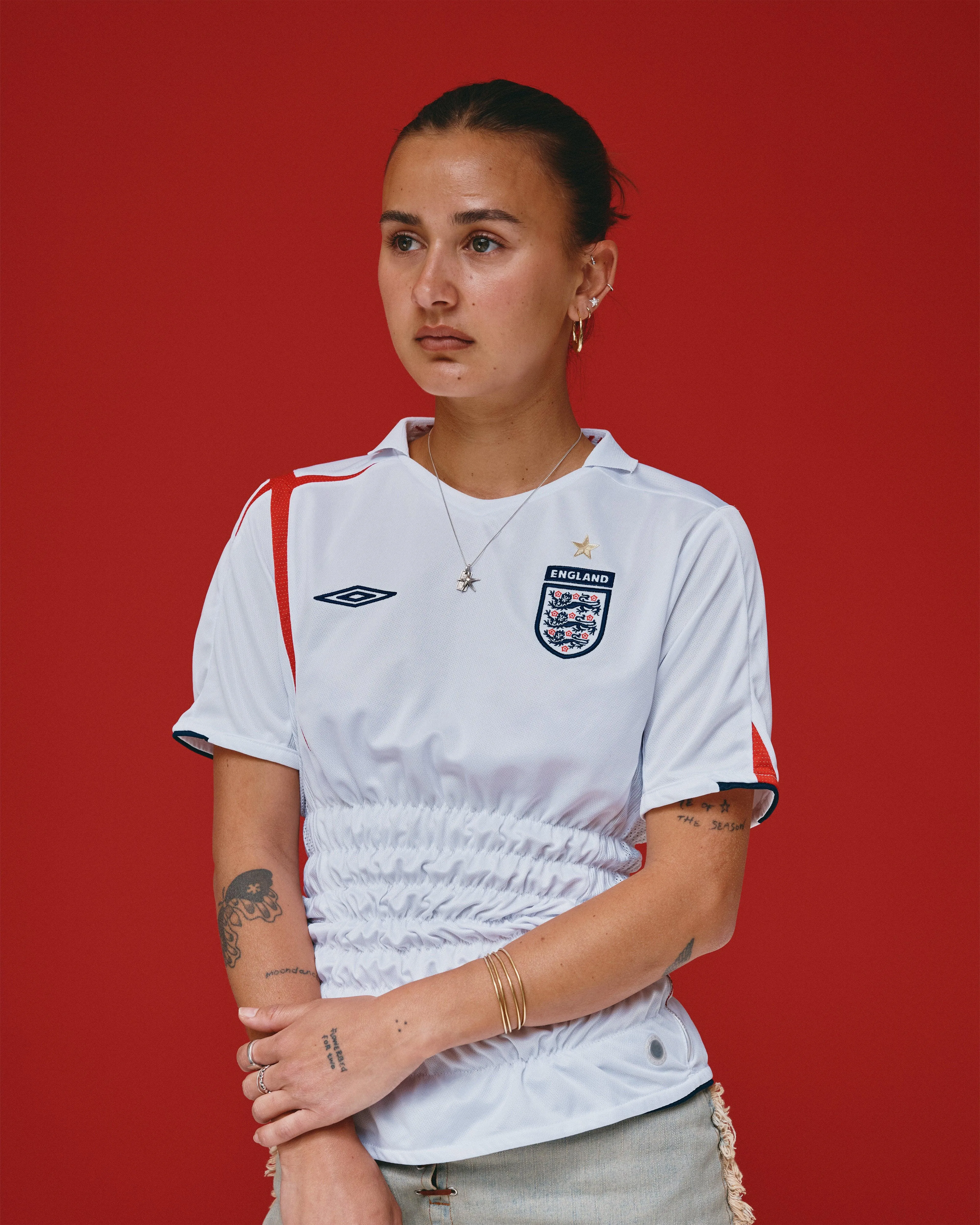 VT Rework : England x Umbro Half Shirred Top