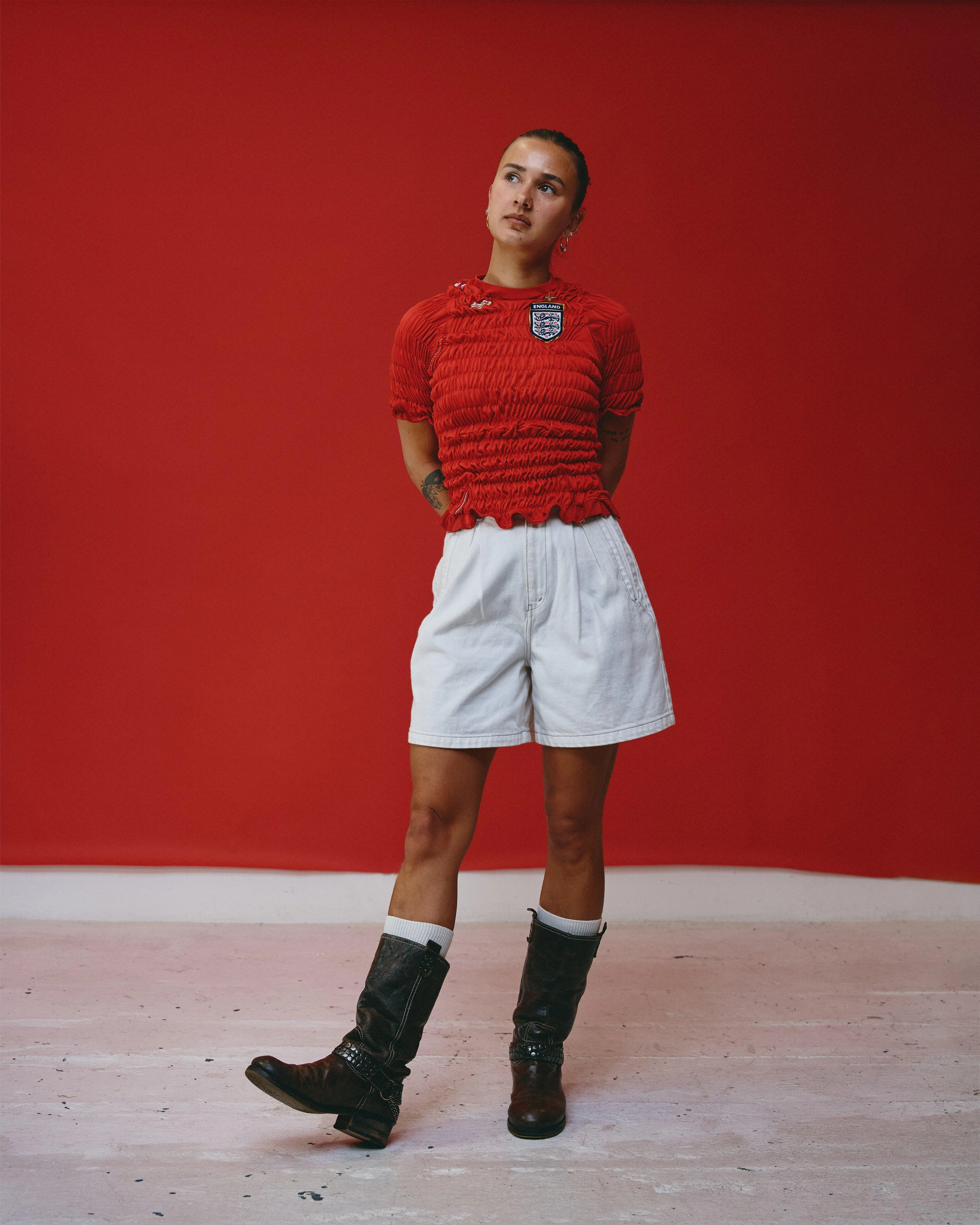 VT Rework : England x Umbro Red Shirred Top