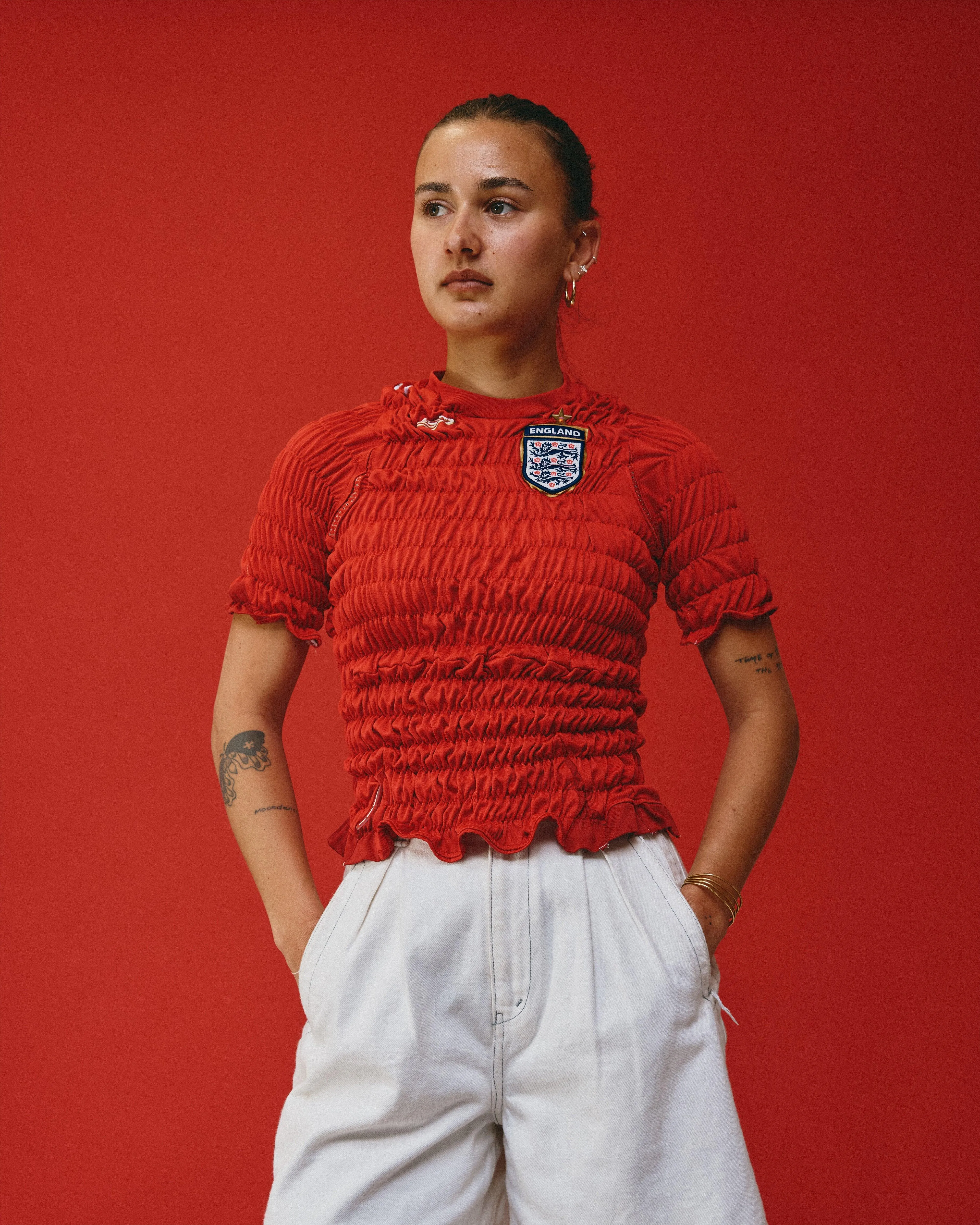 VT Rework : England x Umbro Red Shirred Top