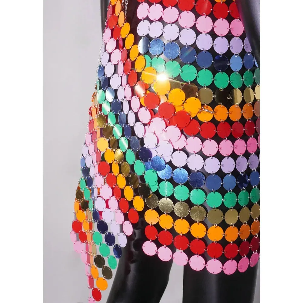 Women's Sexy Colorful Handmade Beads Nightclub Mid-Calf Dress