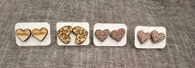 Wooden Engraved Heart Earrings